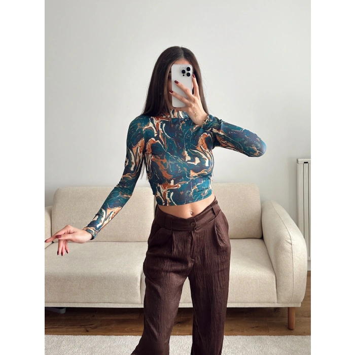 Dijital Baskı Crop - LACİVERT