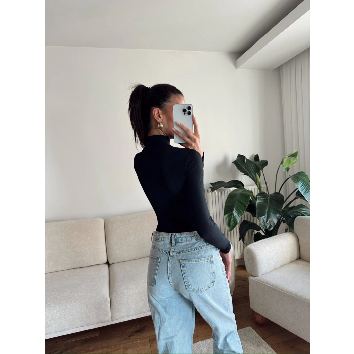 Dik Yaka Fermuar Bodysuit
