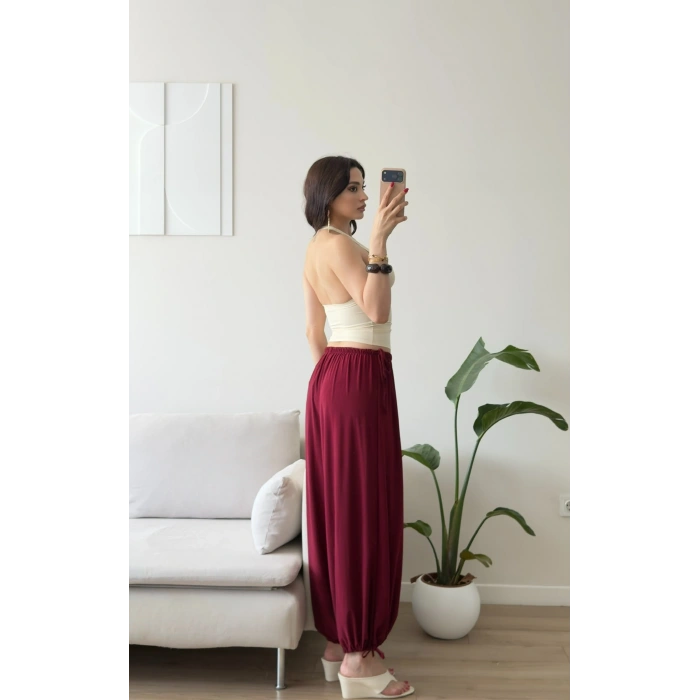 Dökümlü Balon Pantolon - BORDO