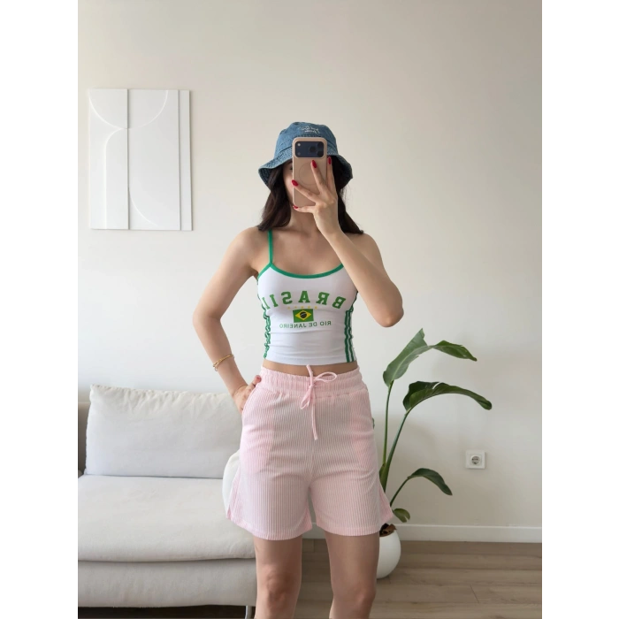 Double Çizgili Şort - PEMBE