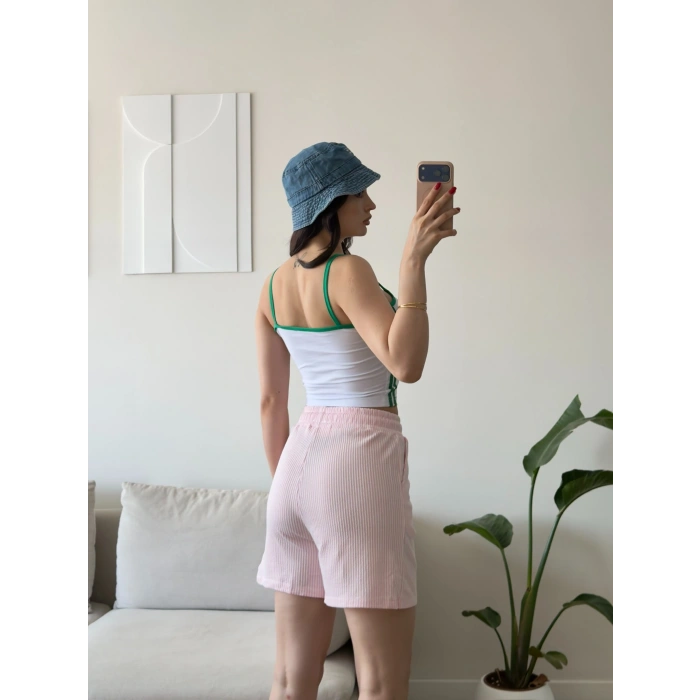 Double Çizgili Şort - PEMBE