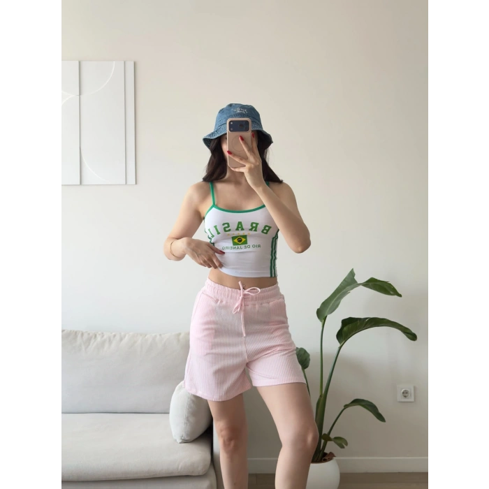 Double Çizgili Şort - PEMBE