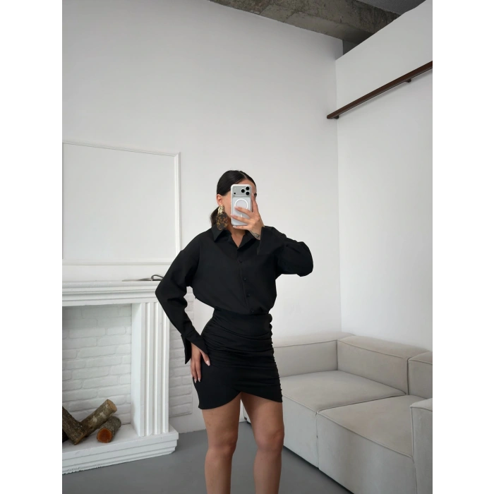 Double Gömlek Elbise - SİYAH