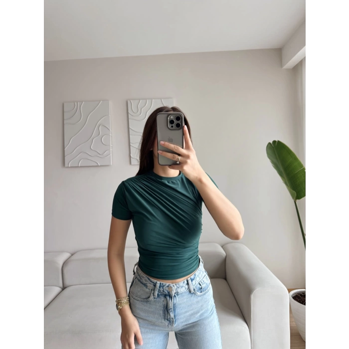 Drapeli Asimetrik Crop - YEŞİL