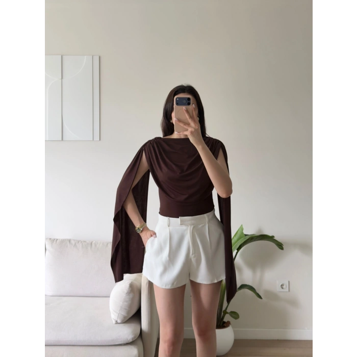 Drapeli Pelerin Bodysuit - KAHVE