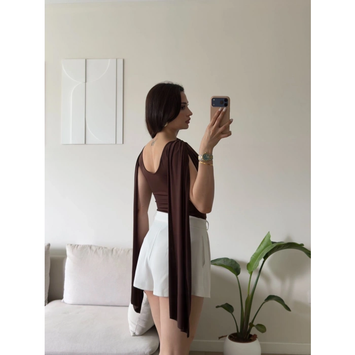 Drapeli Pelerin Bodysuit - KAHVE