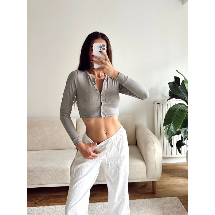 Düğme Detay Crop - GRİ