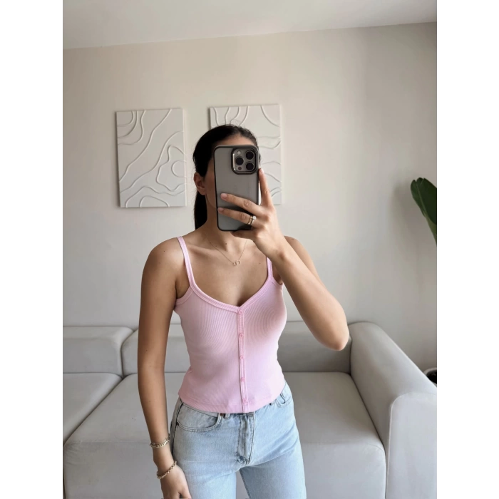 Düğmeli Askılı Crop - PUDRA