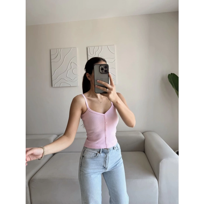 Düğmeli Askılı Crop - PUDRA