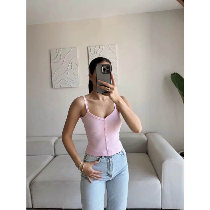 Düğmeli Askılı Crop - PUDRA