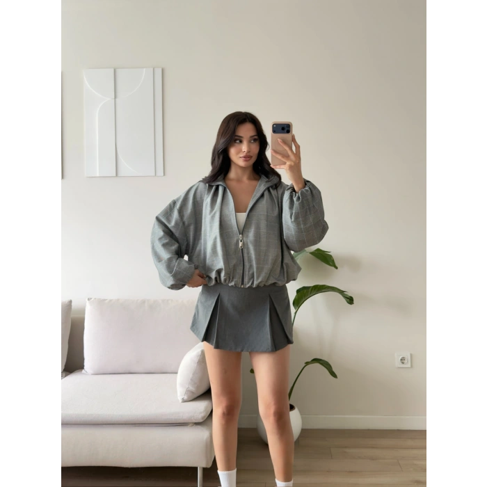 Ekose Bomber Ceket - GRİ EKOSE