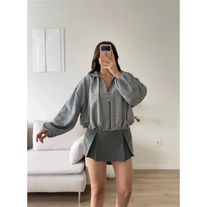 Ekose Bomber Ceket - GRİ EKOSE