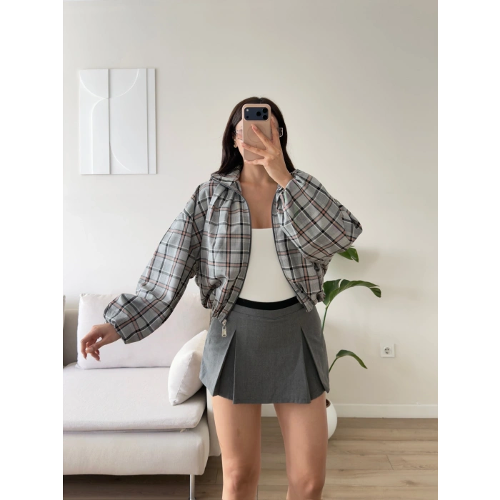 Ekose Bomber Ceket - KAHVE EKOSE