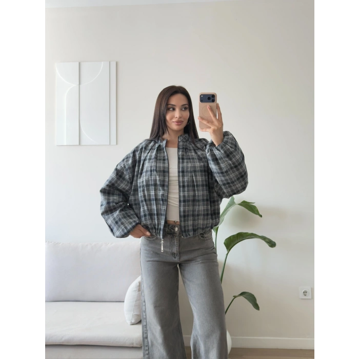 Ekose Bomber Ceket - SİYAH