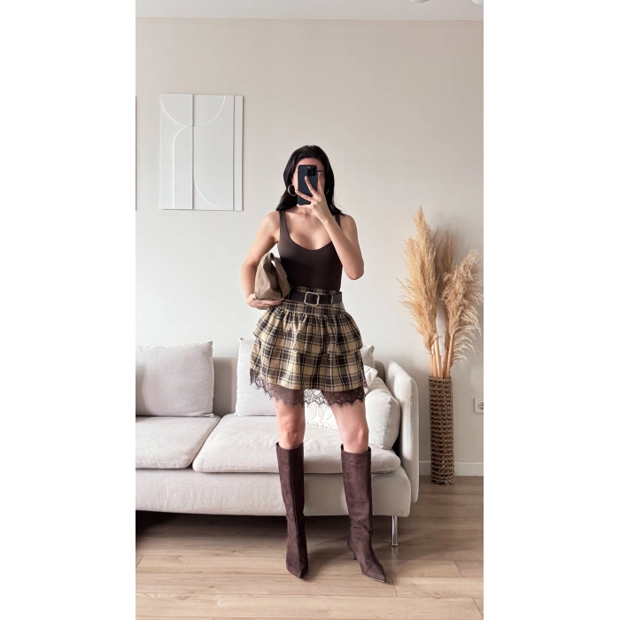 Ekose Dantel Detay Etek - CAMEL