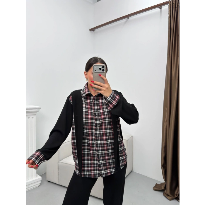 Ekose Gömlekli İkili Takım - SİYAH