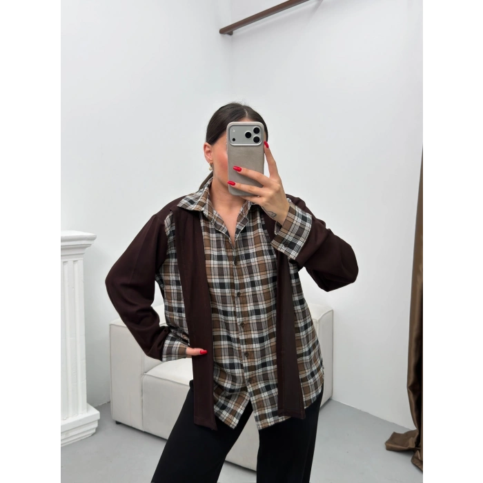 Ekose Gömlekli İkili Takım - KAHVE