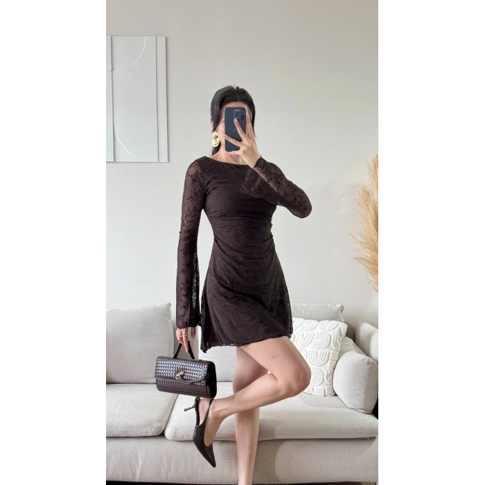 Elegance Dantel Elbise - KAHVE