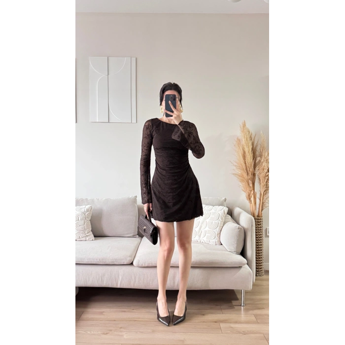 Elegance Dantel Elbise - KAHVE