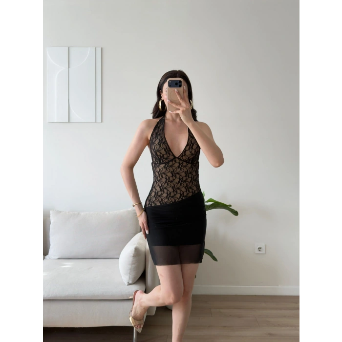 Eteği Tül Halter Elbise - AMARA