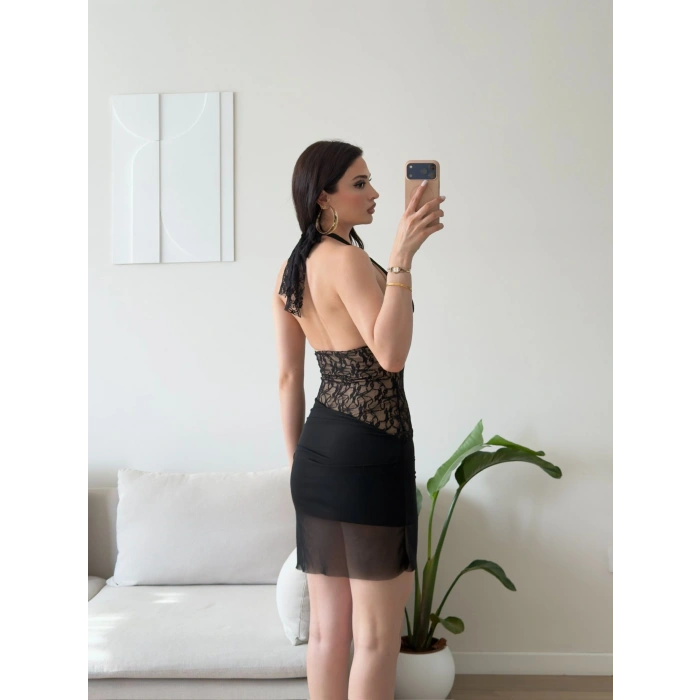 Eteği Tül Halter Elbise - AMARA