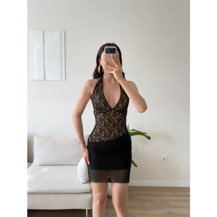 Eteği Tül Halter Elbise - AMARA