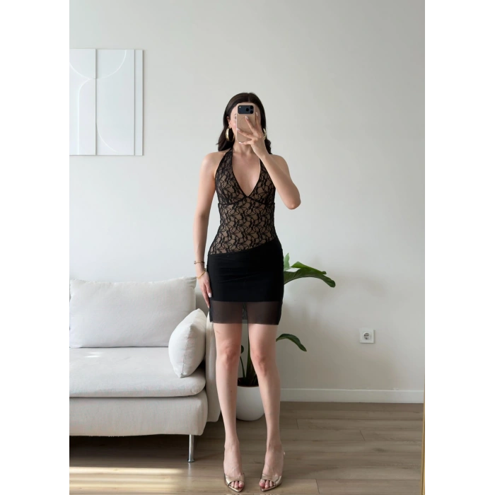 Eteği Tül Halter Elbise - AMARA