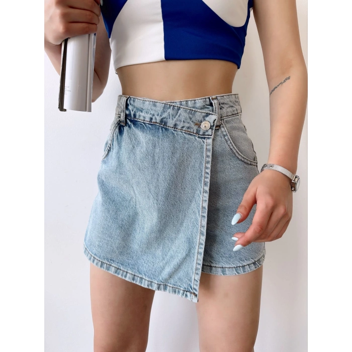 Etek Görünümlü Kot Şort-MAVİ