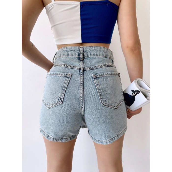 Etek Görünümlü Kot Şort-MAVİ