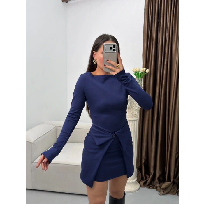 Etekli Parçalı Elbise - LACİVERT