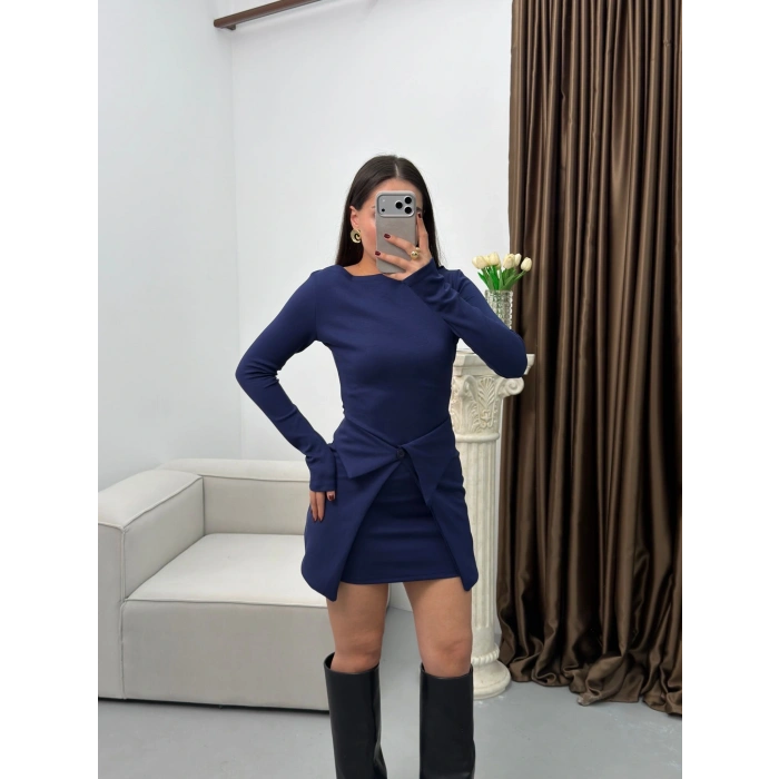Etekli Parçalı Elbise - LACİVERT