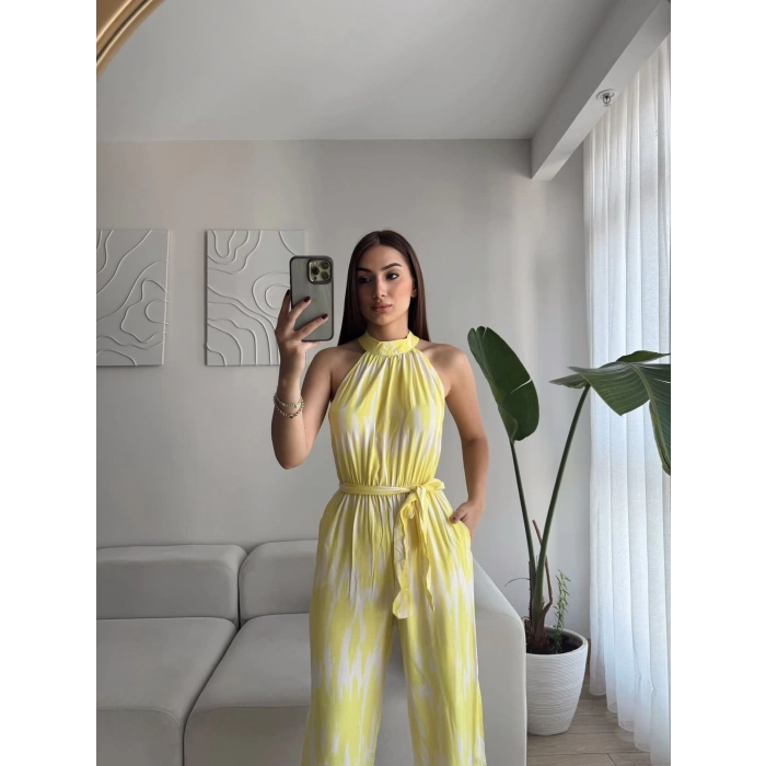Etnik Desen Boyun Geçmeli Tulum - SARI