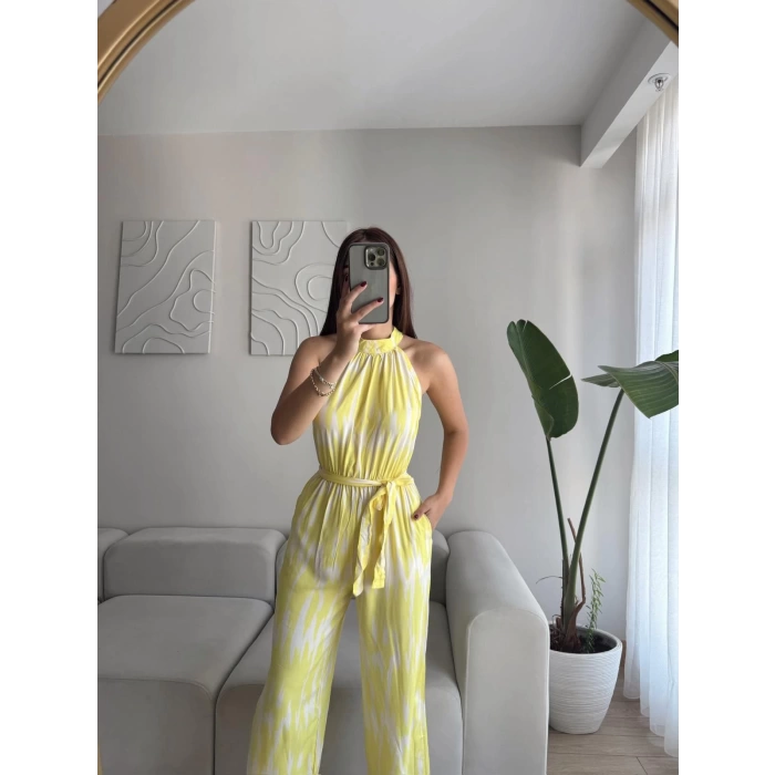 Etnik Desen Boyun Geçmeli Tulum - SARI