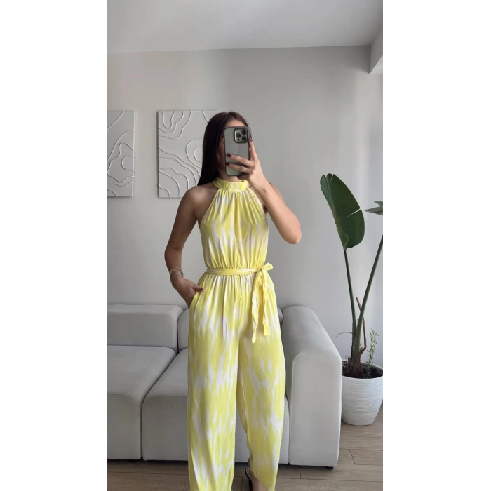 Etnik Desen Boyun Geçmeli Tulum - SARI