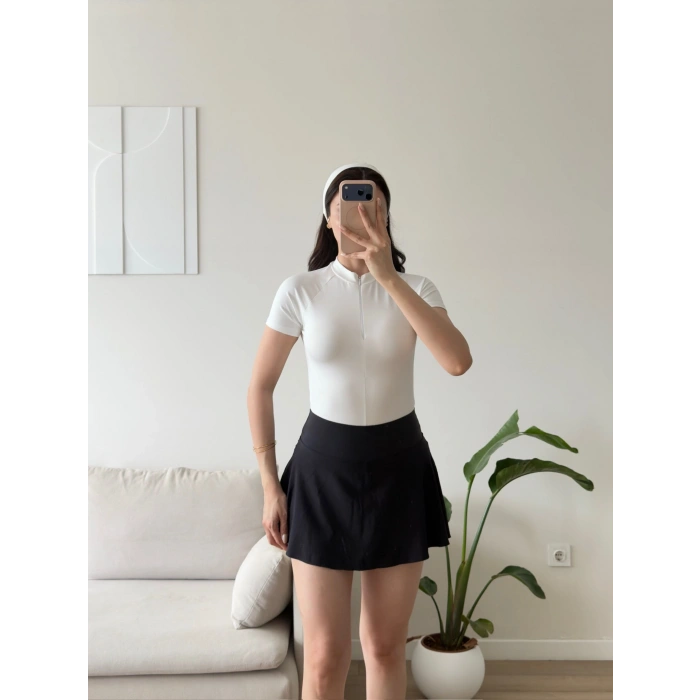 Fermuar Detay Bodysuit - BEYAZ