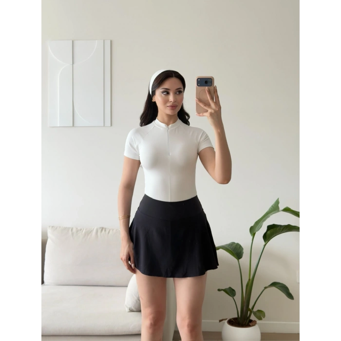 Fermuar Detay Bodysuit - BEYAZ