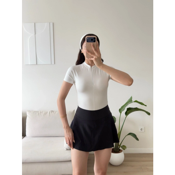 Fermuar Detay Bodysuit - BEYAZ