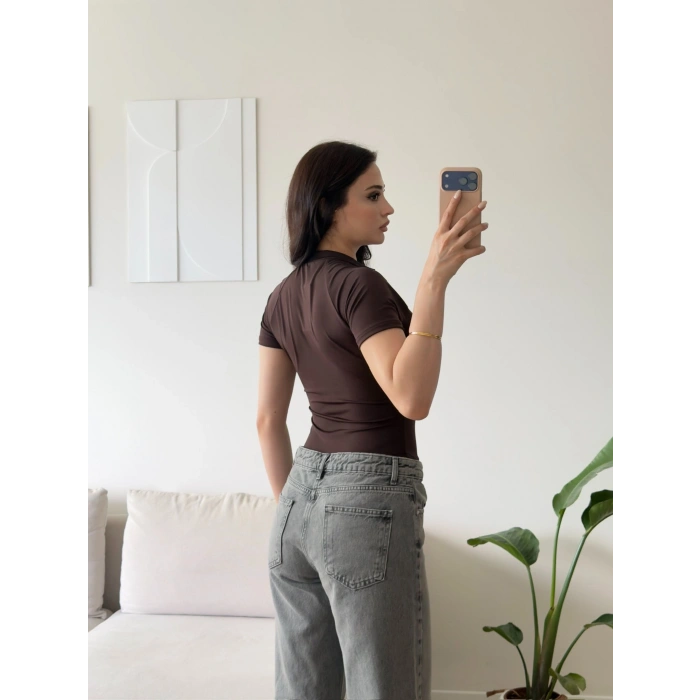 Fermuar Detay Bodysuit - KAHVE