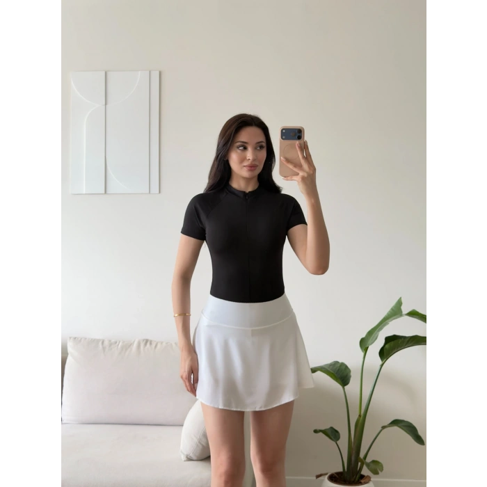 Fermuar Detay Bodysuit - SİYAH