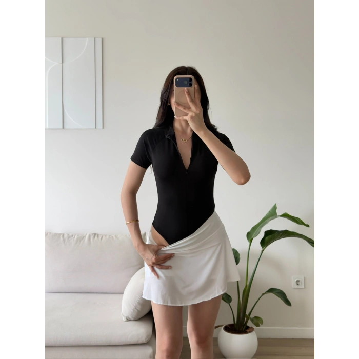 Fermuar Detay Bodysuit - SİYAH