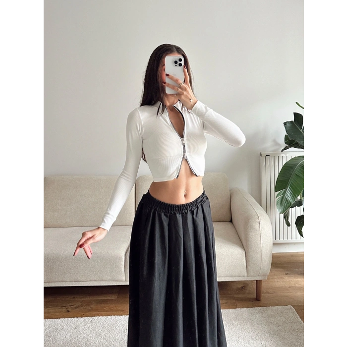 Fermuar Detay Crop - BEJ