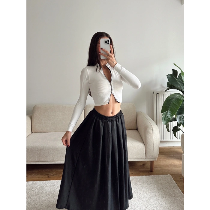 Fermuar Detay Crop - BEYAZ