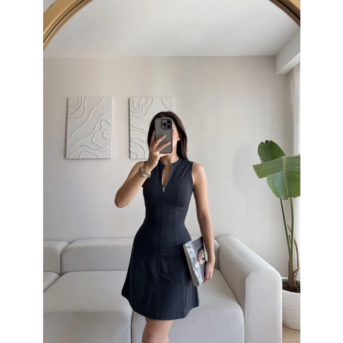 Fermuar Yaka Fit Elbise - FÜME