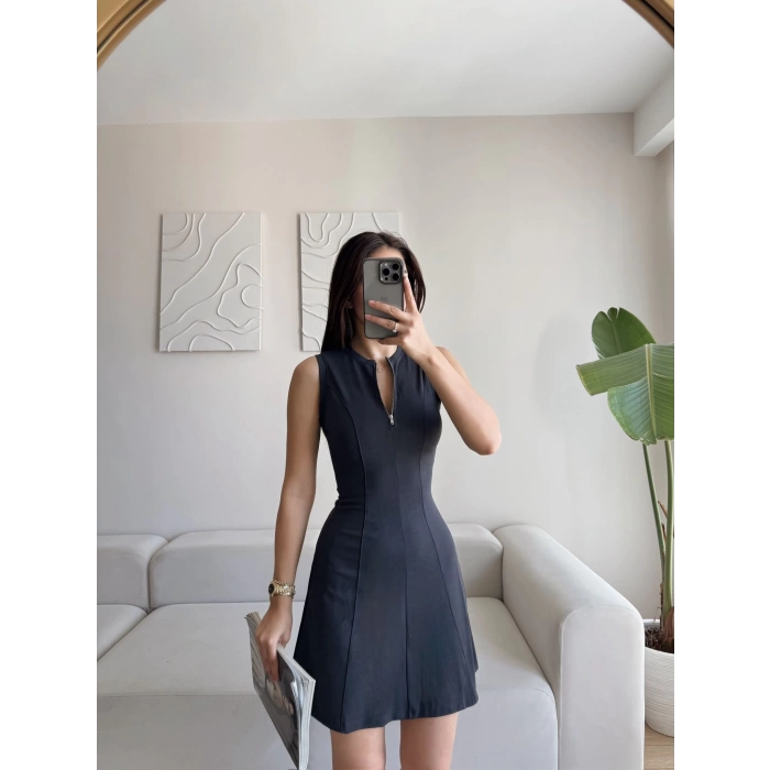 Fermuar Yaka Fit Elbise - FÜME