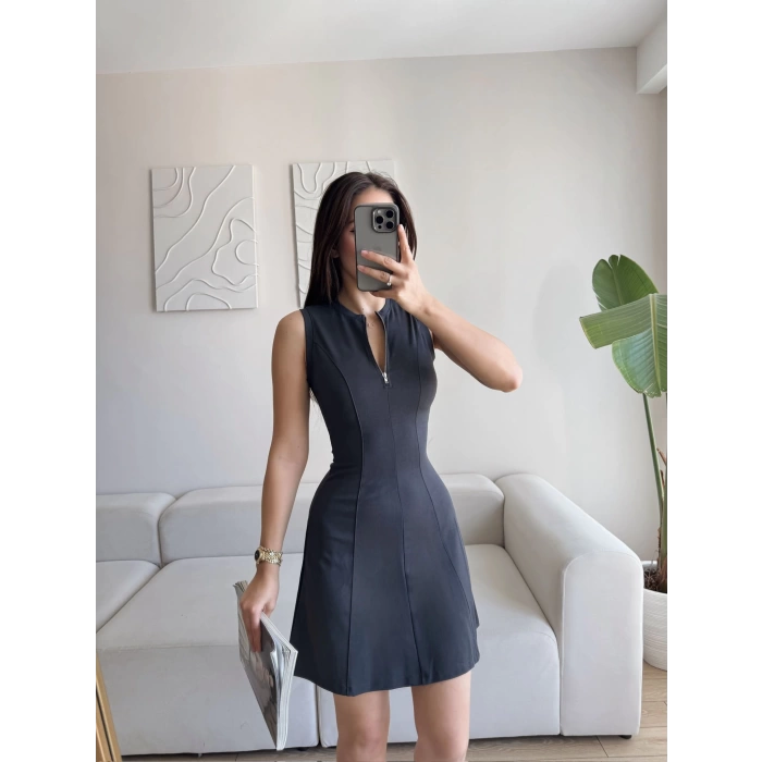 Fermuar Yaka Fit Elbise - FÜME