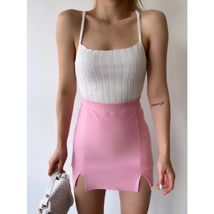 Fitilli Askılı Crop-BEYAZ