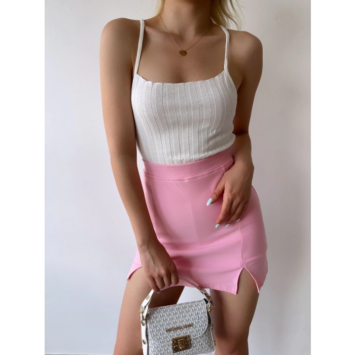 Fitilli Askılı Crop-BEYAZ