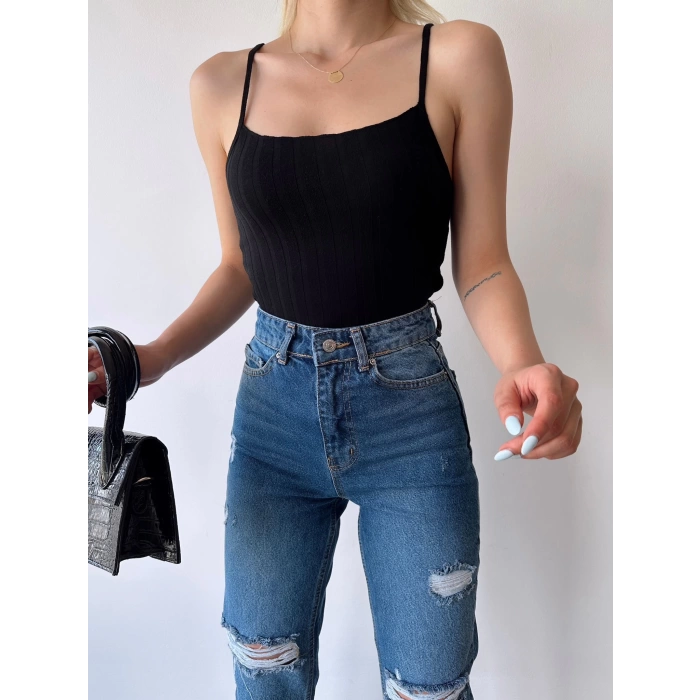 Fitilli Askılı Crop-SİYAH