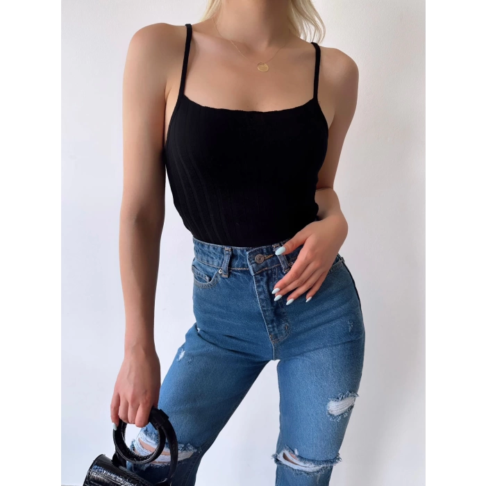 Fitilli Askılı Crop-SİYAH