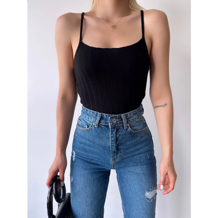 Fitilli Askılı Crop-SİYAH